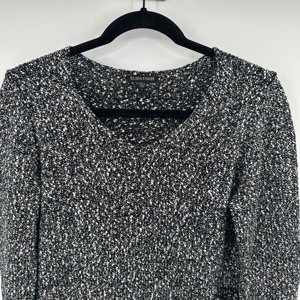 Eileen Fisher Black White Textured Knit Cotton Sweater Top Women Size‎ S - Picture 2 of 9